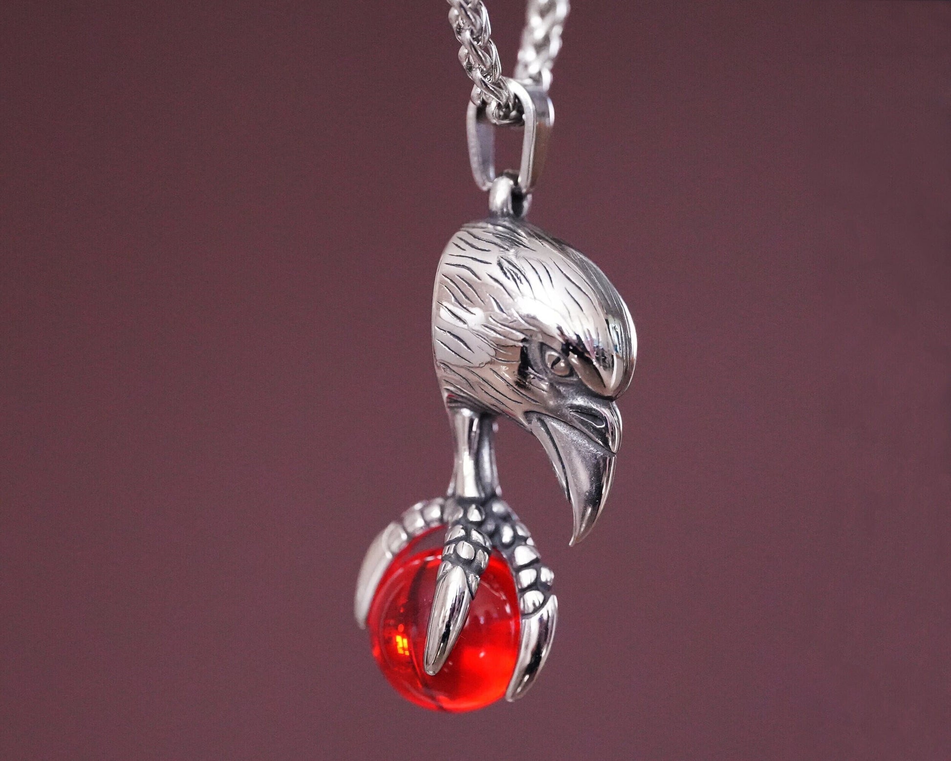 Witch Necklace Women Men Raven Claw With Red Glass Orb Spiritual Transformation Wicca Astrology Witchcraft Pagan Jewelry Protection Charm - Baldur Jewelry