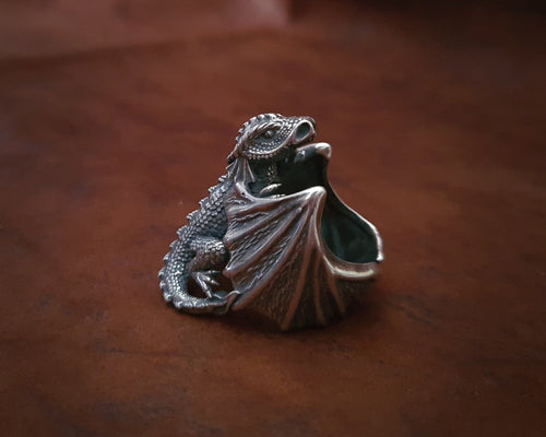 Large 925 Sterling Silver Dragon Celtic Fantasy Viking Adjustable Ring - Baldur Jewelry