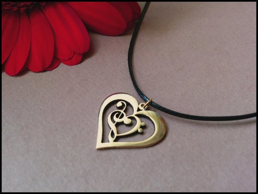Treble & Bass Clef Heart Pendant made from brass