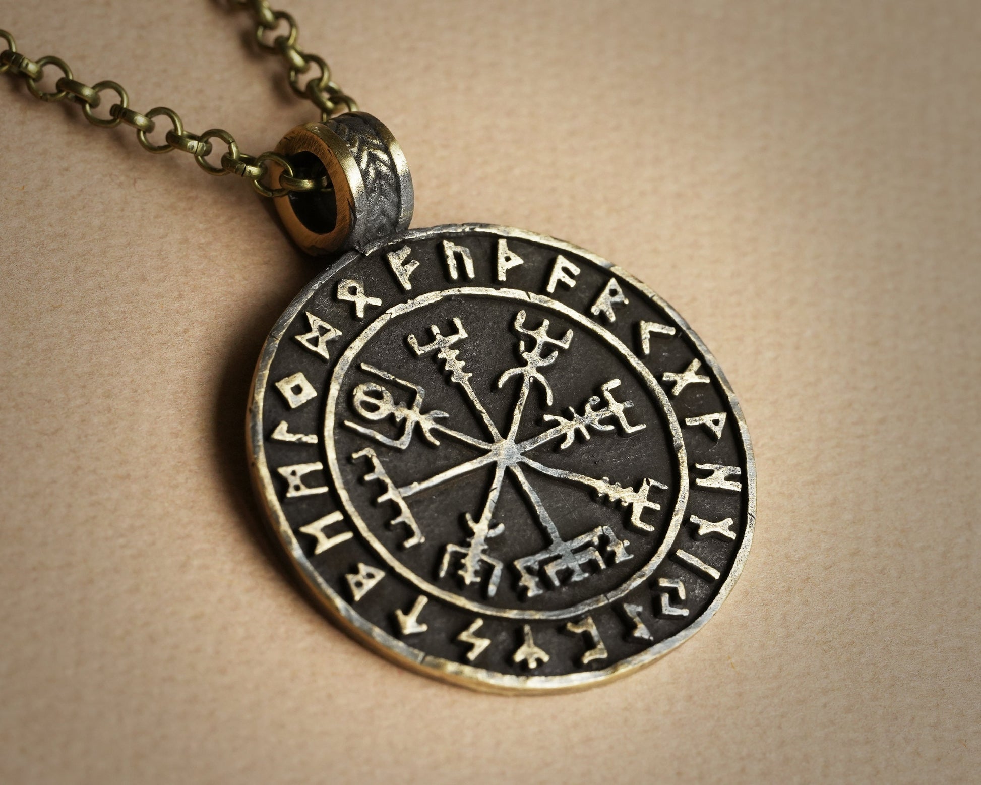 Viking Compass Vegvisir With Runes Necklace Pendant Amulet Nordic Jewelry - Baldur Jewelry