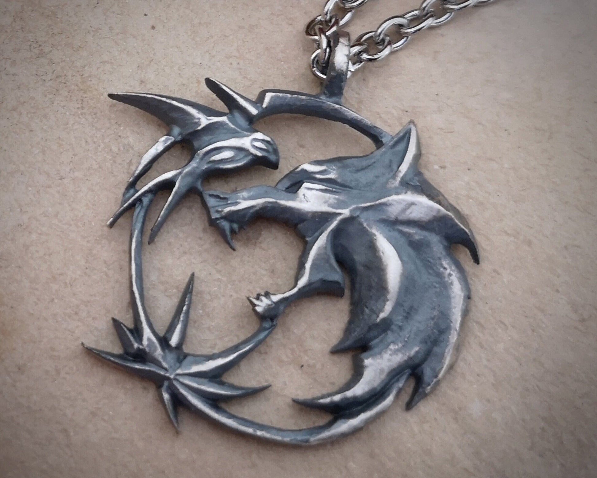 Witcher 925 Sterling Silver Large Necklace Pendant With Chain - Baldur Jewelry