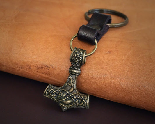 Double-Sided Viking Dragon Thors Hammer Thor Mjölnir Mjolnir Keychain Pendant Jewelry Charm For Men and Women - Baldur Jewelry
