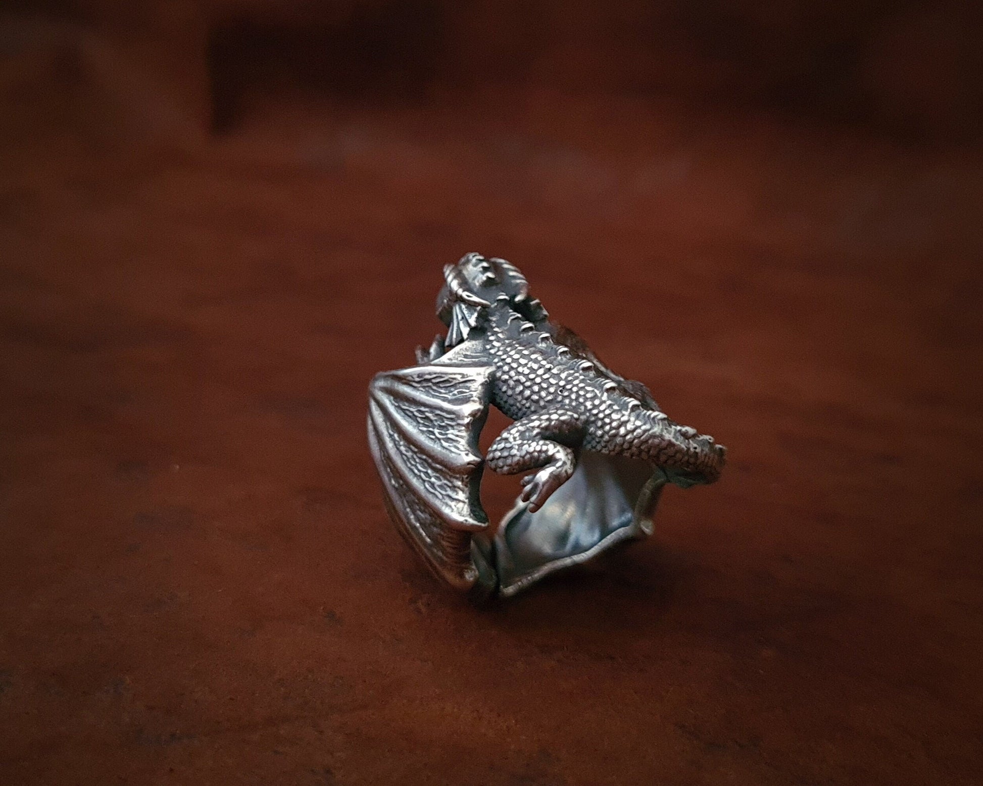 Large 925 Sterling Silver Dragon Celtic Fantasy Viking Adjustable Ring - Baldur Jewelry