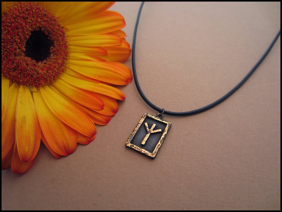 Viking Algiz / Elhaz Rune Pendant - Protection - Silver - Viking Norse Jewelry Necklace Pendant Runic Alphabet Runes with adjustable string - Baldur Jewelry
