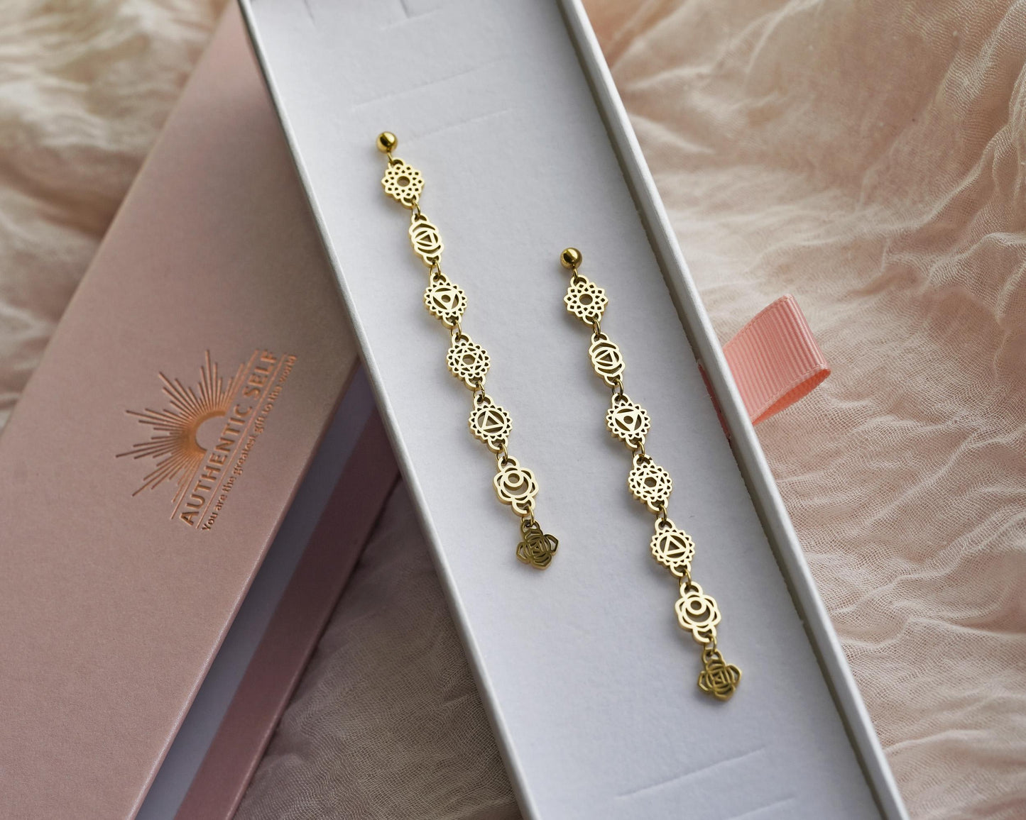 Gold Plated Seven Chakra Earrings : Spiritual Yoga Jewelry