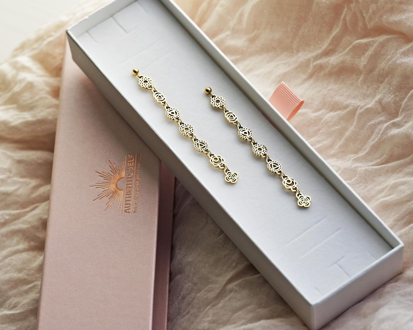 Gold Plated Seven Chakra Earrings : Spiritual Yoga Jewelry